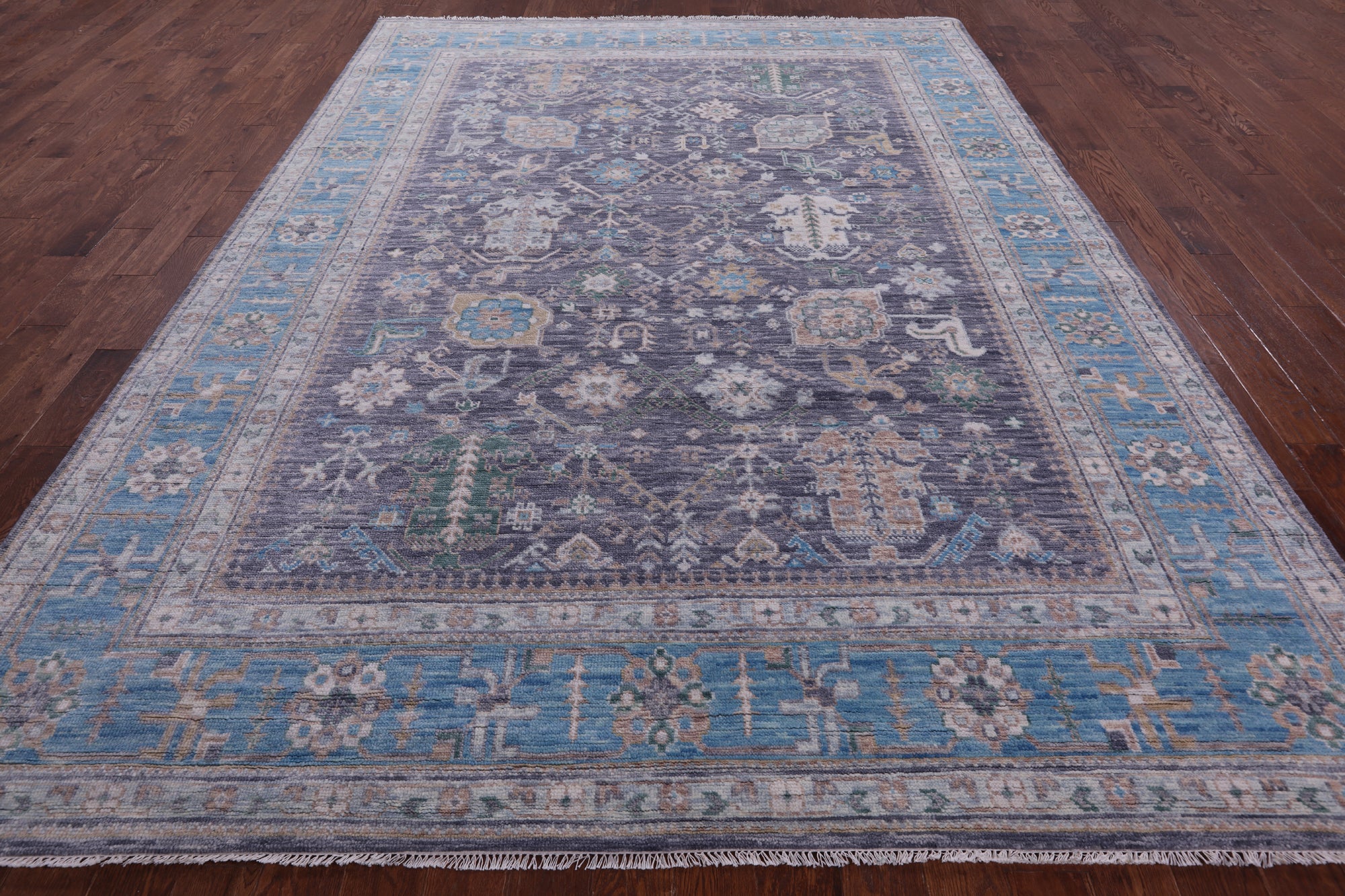 Grey Turkish Oushak Hand Knotted Wool Rug - 9' 0" X 12' 2" - Golden Nile