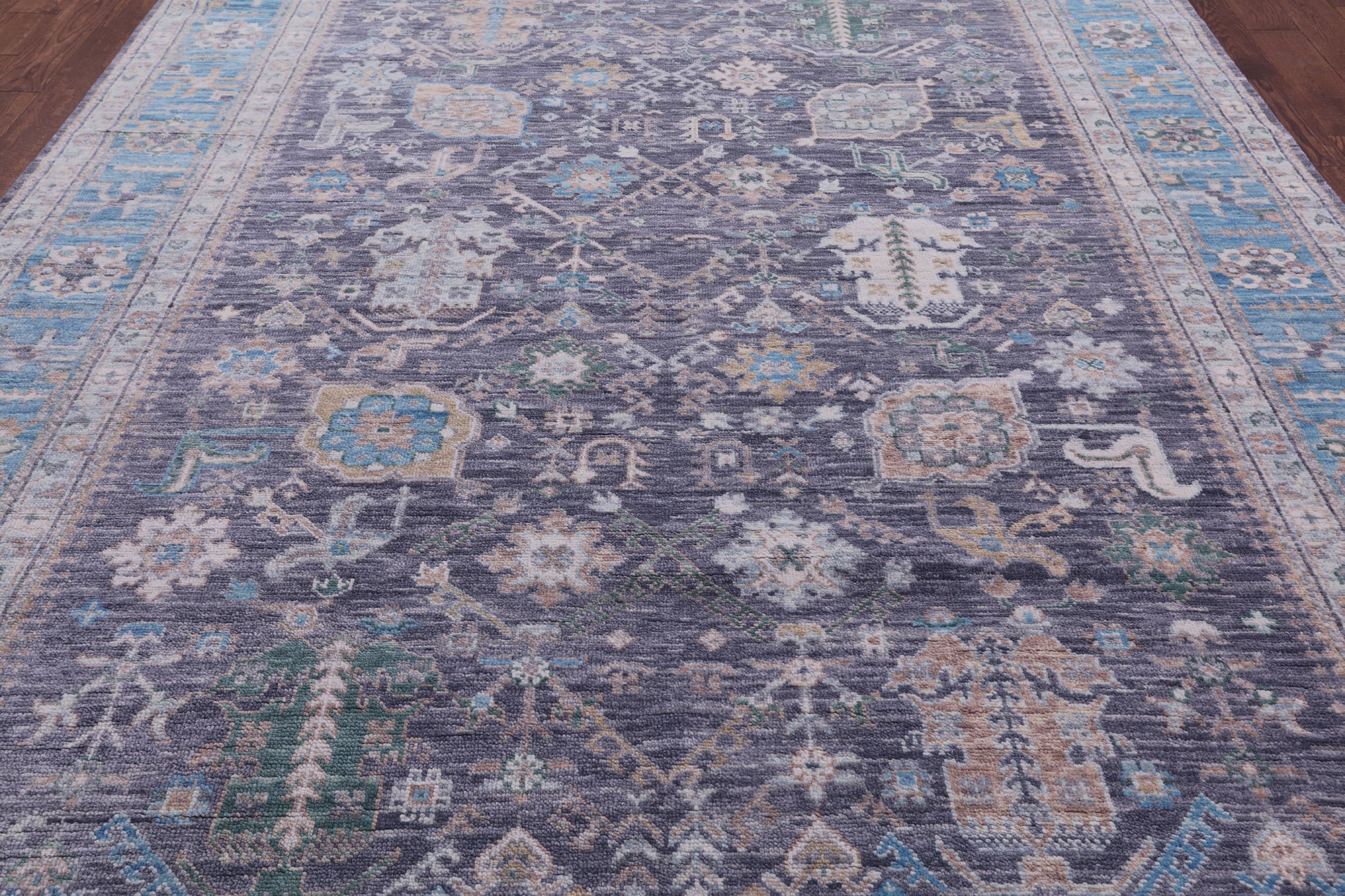 Grey Turkish Oushak Hand Knotted Wool Rug - 9' 0" X 12' 2" - Golden Nile