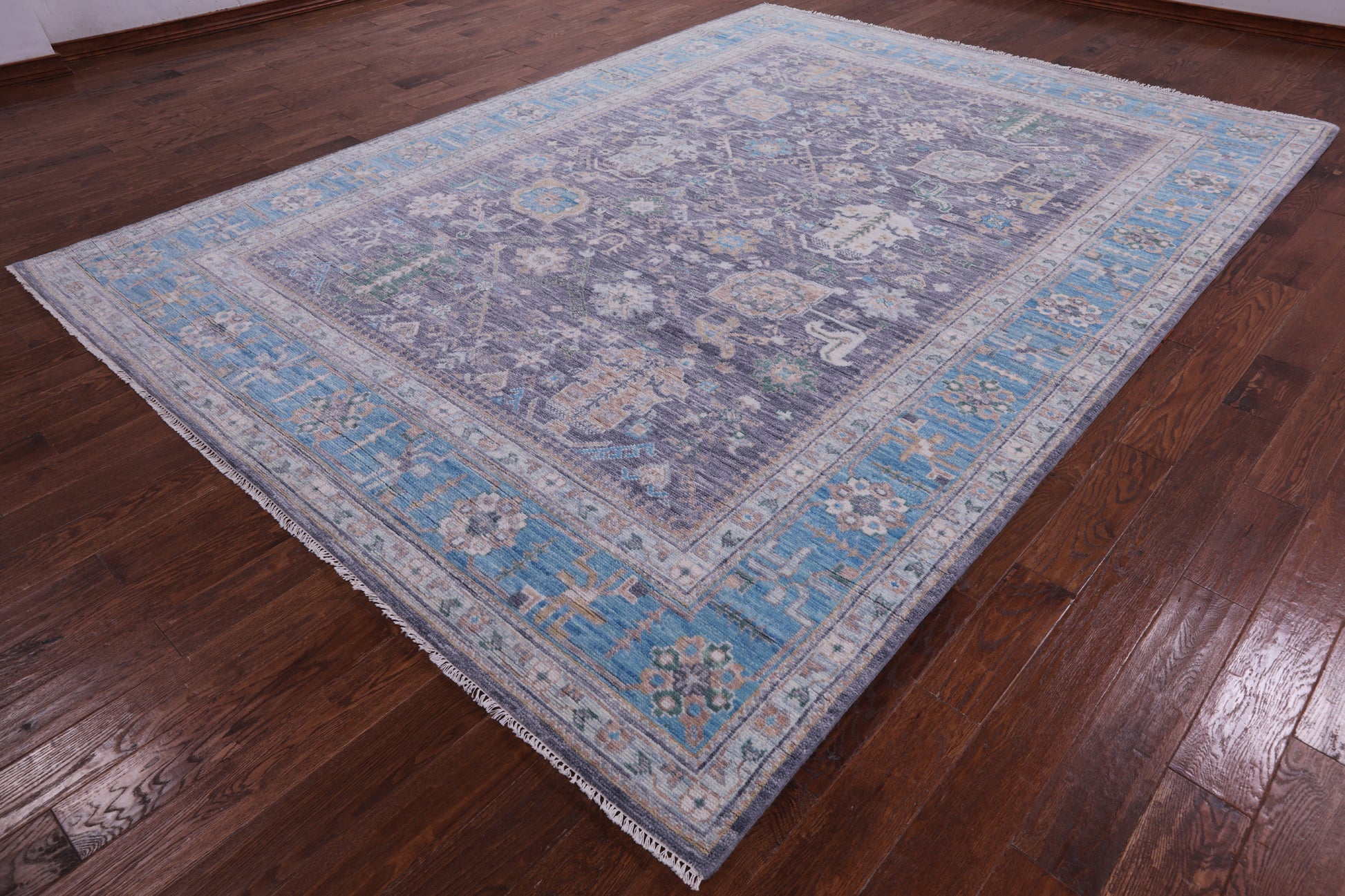 Grey Turkish Oushak Hand Knotted Wool Rug - 9' 0" X 12' 2" - Golden Nile