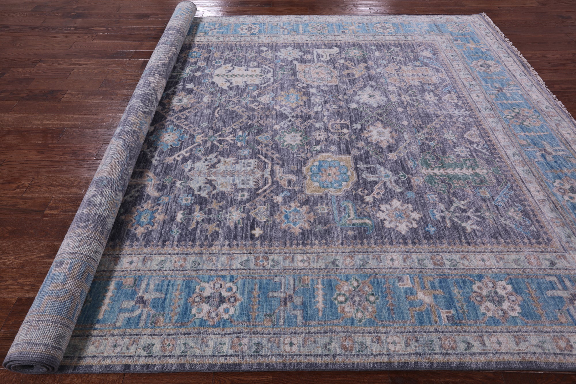 Grey Turkish Oushak Hand Knotted Wool Rug - 9' 0" X 12' 2" - Golden Nile