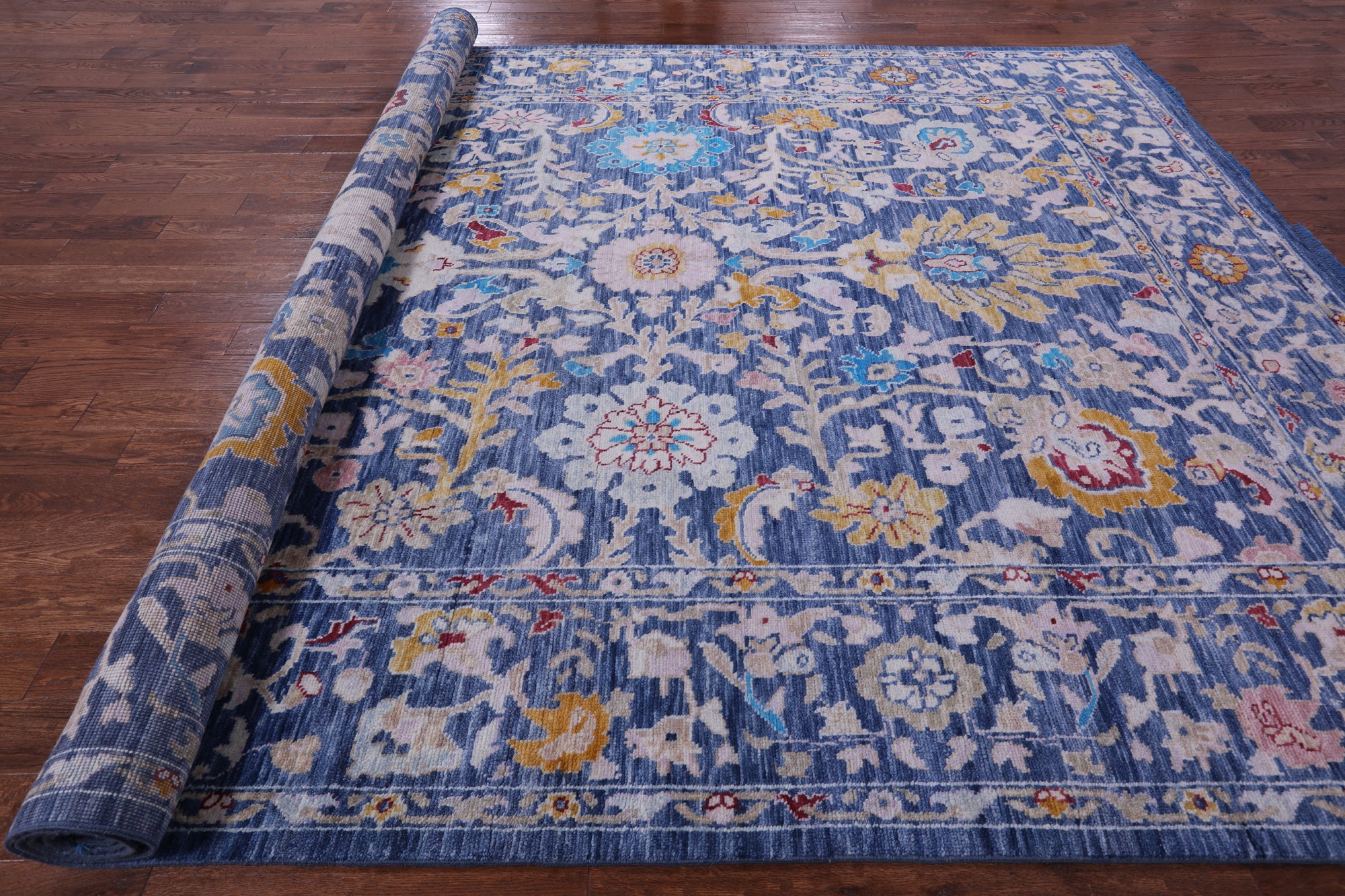 Blue Turkish Oushak Hand Knotted Wool Rug - 10' 0" X 14' 1" - Golden Nile
