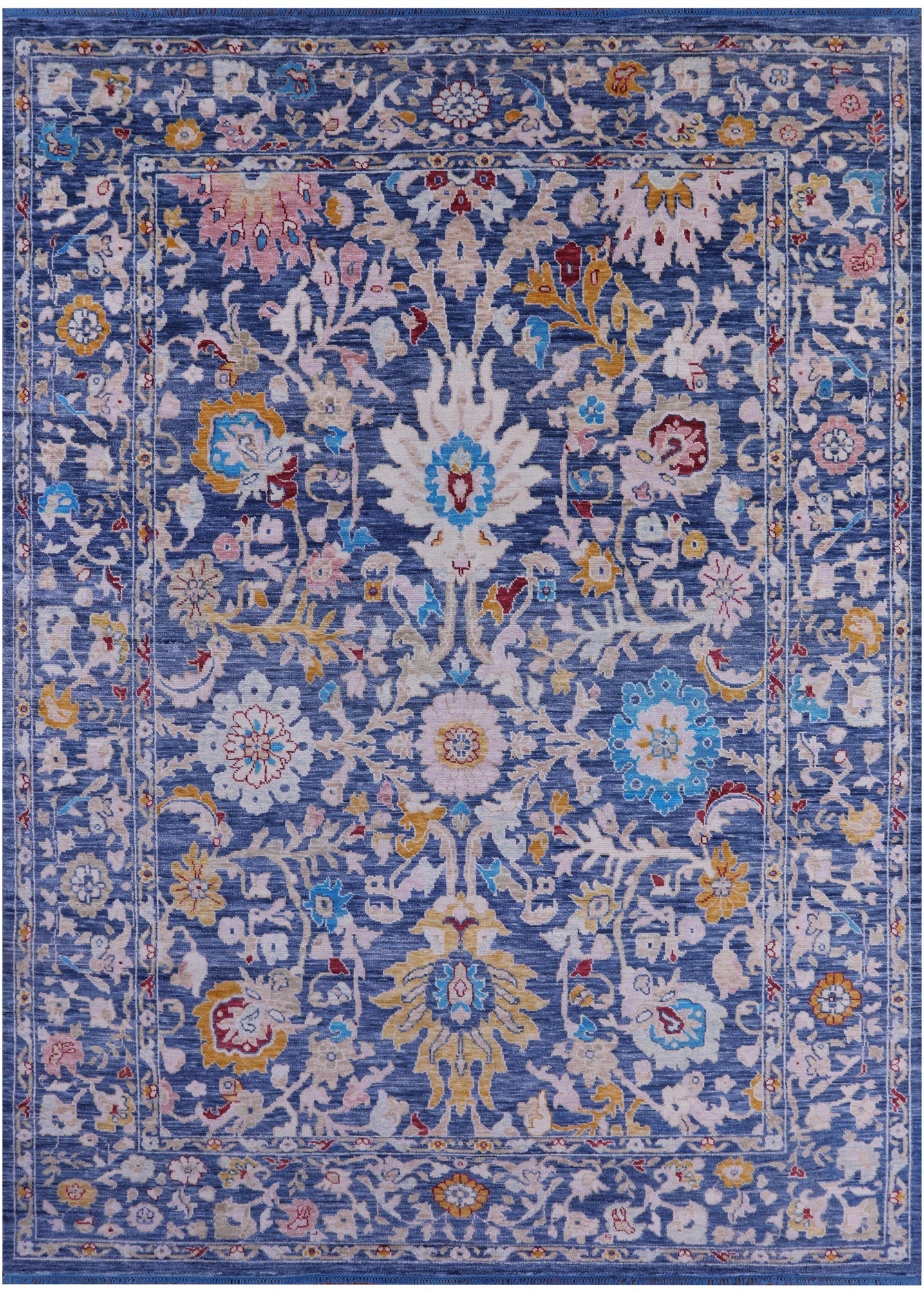 Blue Turkish Oushak Hand Knotted Wool Rug - 10' 0" X 14' 1" - Golden Nile