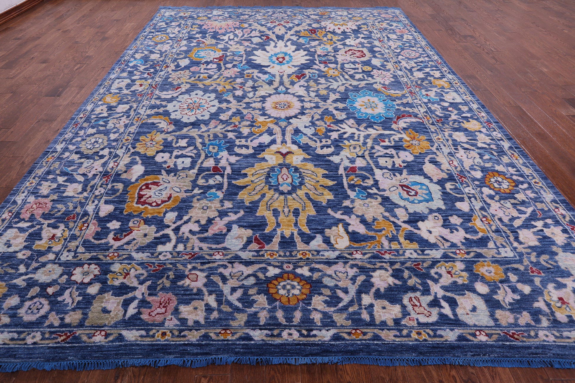 Blue Turkish Oushak Hand Knotted Wool Rug - 10' 0" X 14' 1" - Golden Nile
