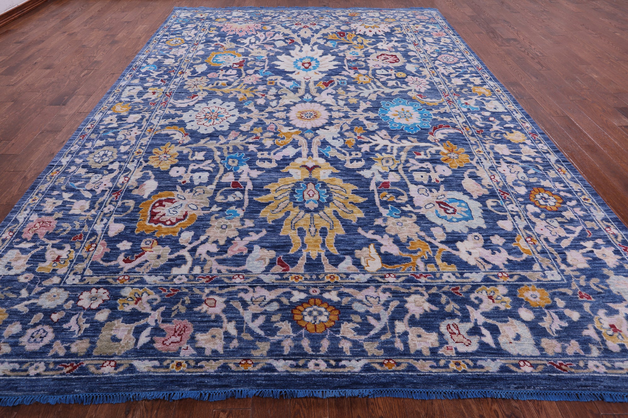 Blue Turkish Oushak Hand Knotted Wool Rug - 10' 0" X 14' 1" - Golden Nile