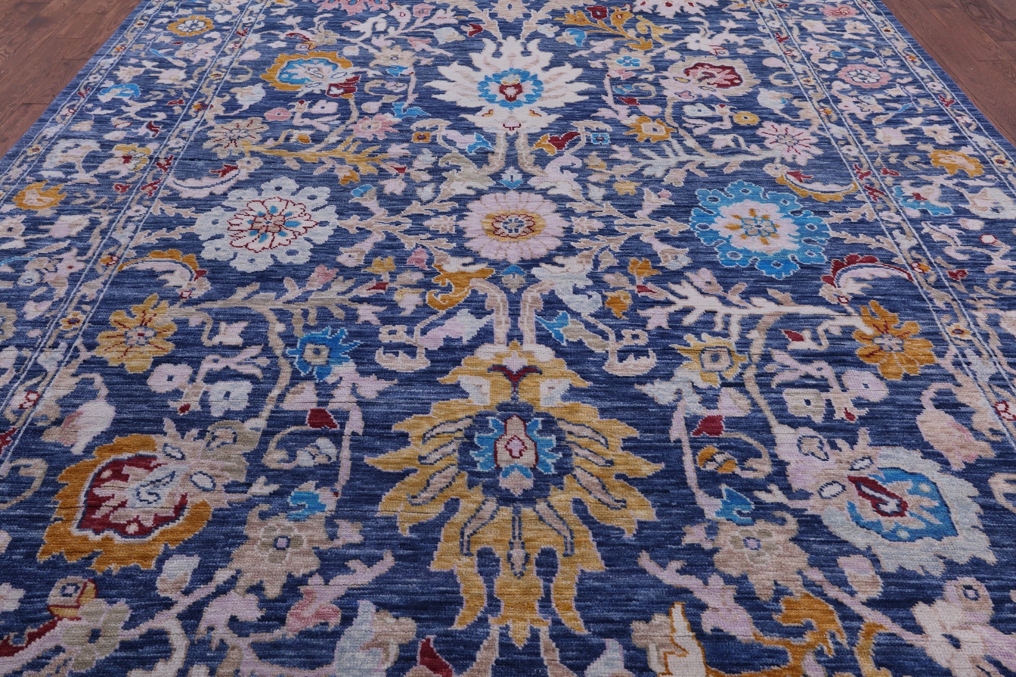 Blue Turkish Oushak Hand Knotted Wool Rug - 10' 0" X 14' 1" - Golden Nile