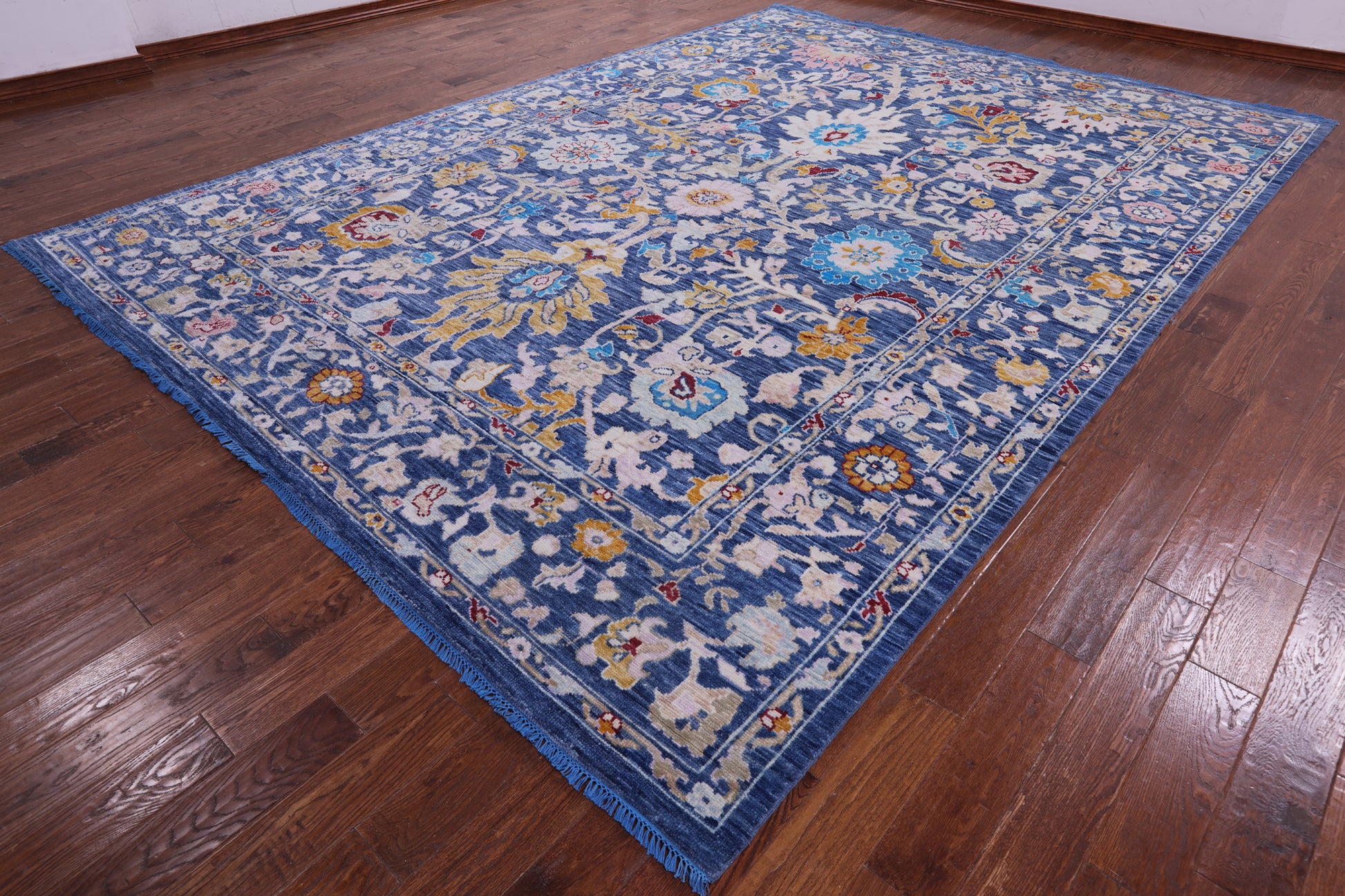 Blue Turkish Oushak Hand Knotted Wool Rug - 10' 0" X 14' 1" - Golden Nile