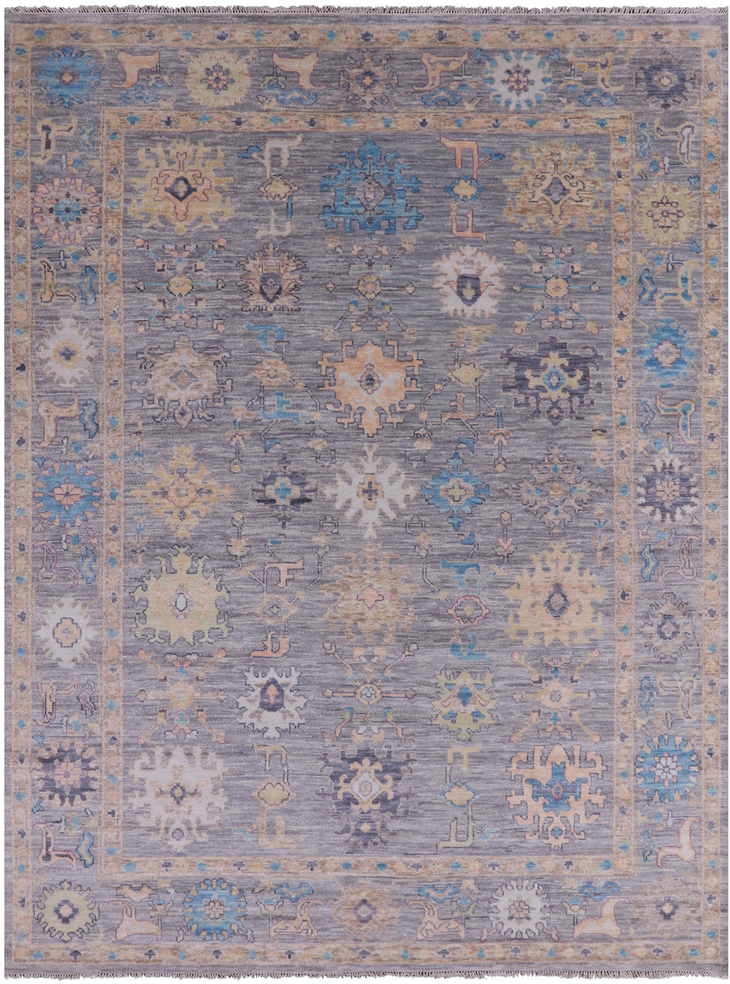 Grey Turkish Oushak Hand Knotted Wool Rug - 9' 2" X 12' 1" - Golden Nile