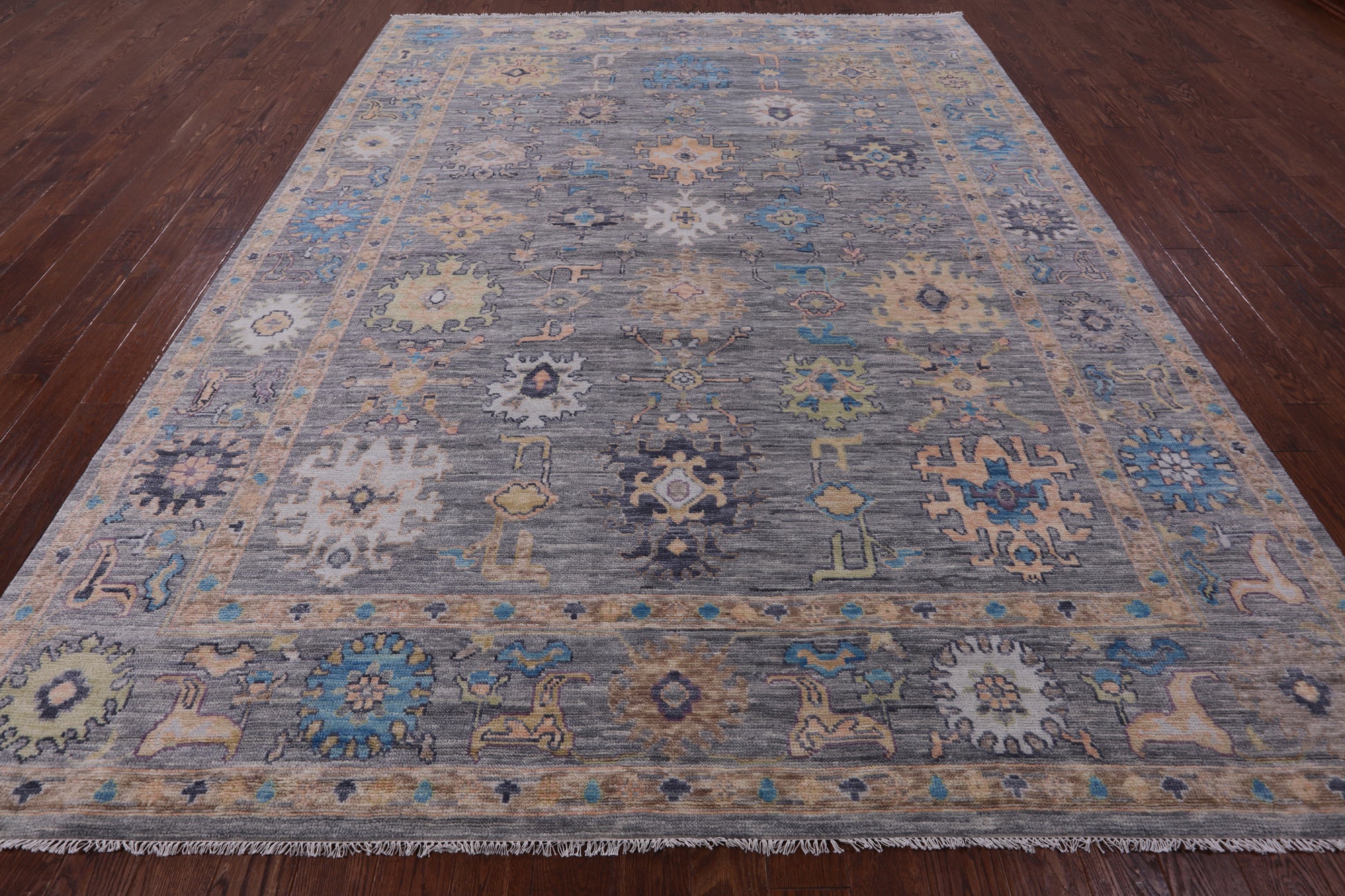 Grey Turkish Oushak Hand Knotted Wool Rug - 9' 2" X 12' 1" - Golden Nile