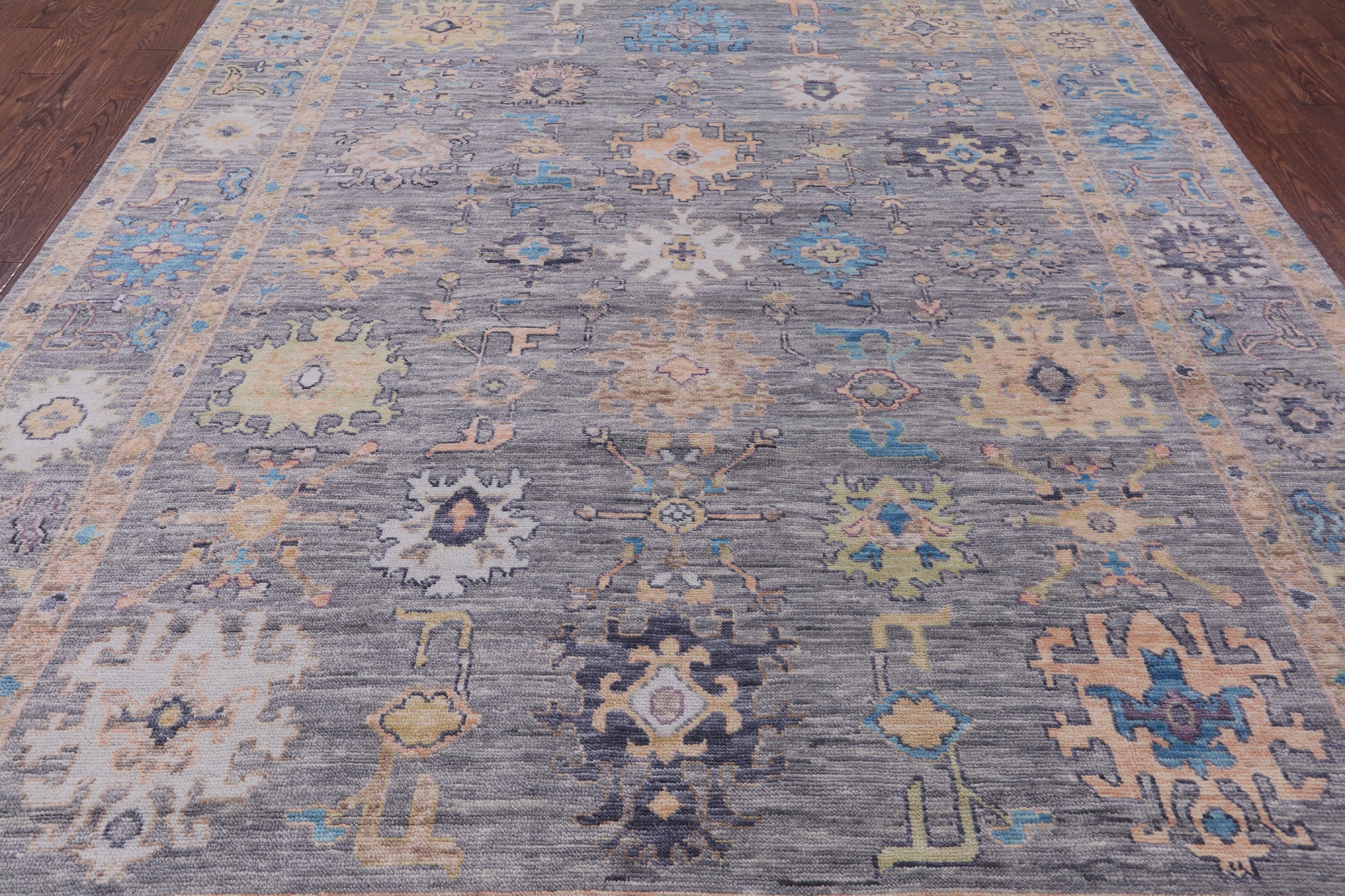 Grey Turkish Oushak Hand Knotted Wool Rug - 9' 2" X 12' 1" - Golden Nile