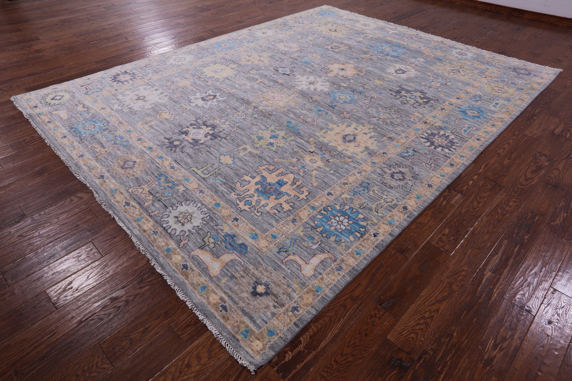Grey Turkish Oushak Hand Knotted Wool Rug - 9' 2" X 12' 1" - Golden Nile