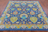 Blue Square Turkish Oushak Hand Knotted Wool Rug - 7' 9" X 8' 1" - Golden Nile
