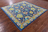 Blue Square Turkish Oushak Hand Knotted Wool Rug - 7' 9" X 8' 1" - Golden Nile