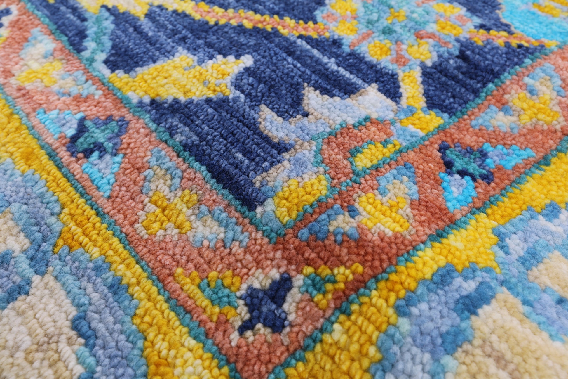 Blue Square Turkish Oushak Hand Knotted Wool Rug - 7' 9" X 8' 1" - Golden Nile