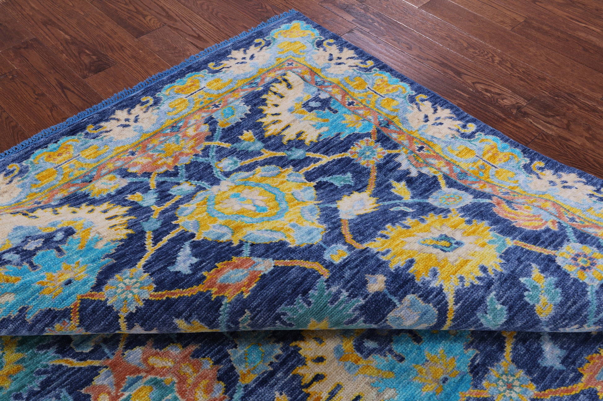 Blue Square Turkish Oushak Hand Knotted Wool Rug - 7' 9" X 8' 1" - Golden Nile
