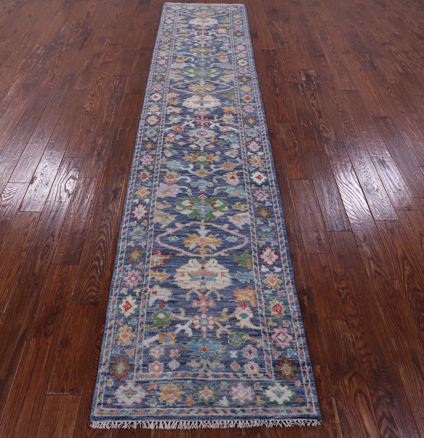 Grey Turkish Oushak Hand Knotted Wool Runner Rug - 2' 7" X 12' 3" - Golden Nile