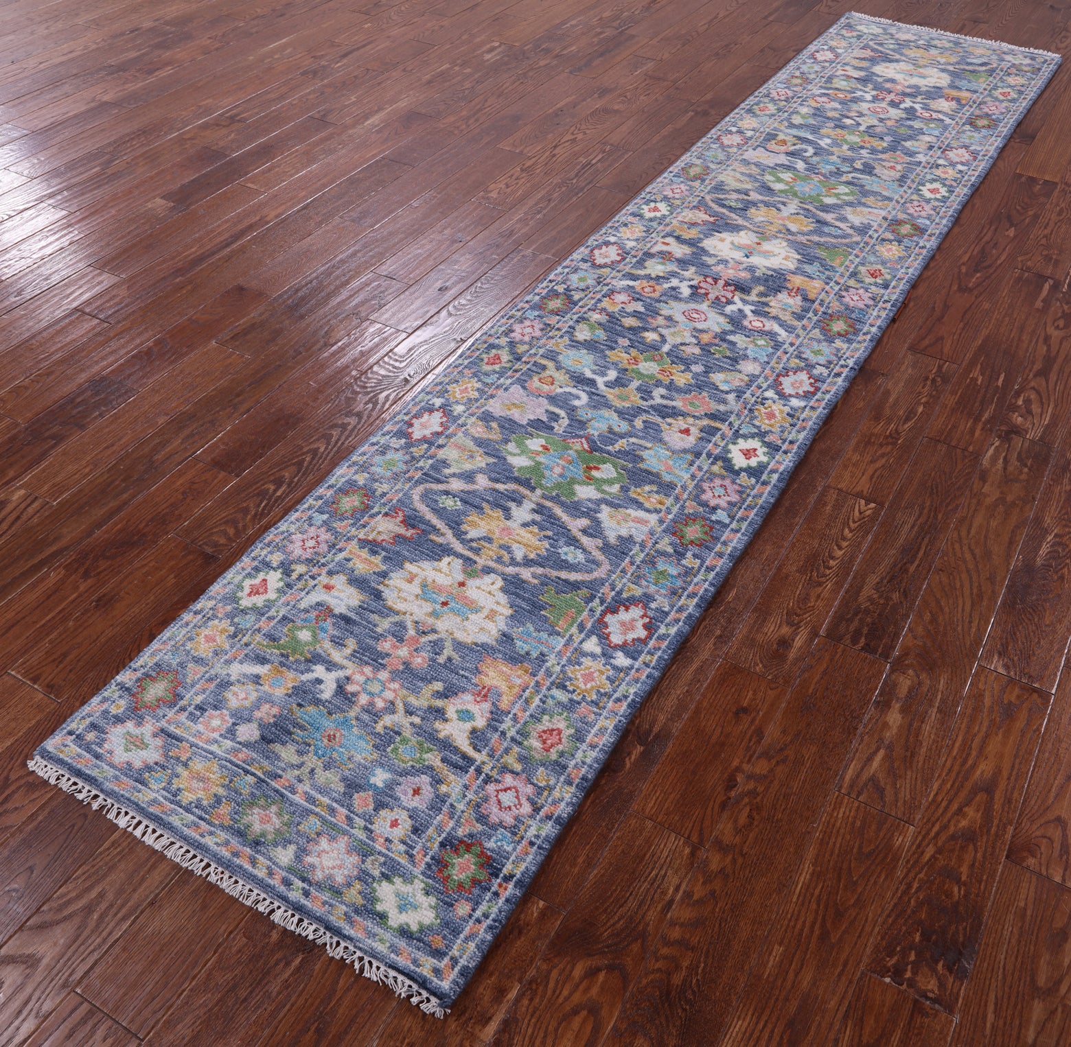Grey Turkish Oushak Hand Knotted Wool Runner Rug - 2' 7" X 12' 3" - Golden Nile