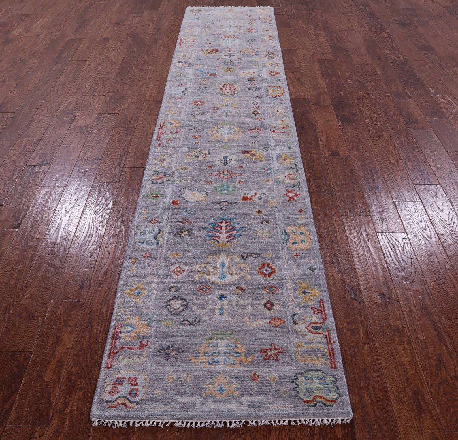 Grey Turkish Oushak Handmade Wool Runner Rug - 2' 7" X 12' 1" - Golden Nile