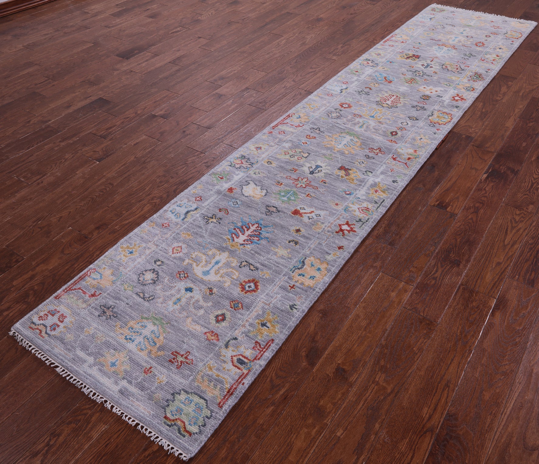 Grey Turkish Oushak Handmade Wool Runner Rug - 2' 7" X 12' 1" - Golden Nile