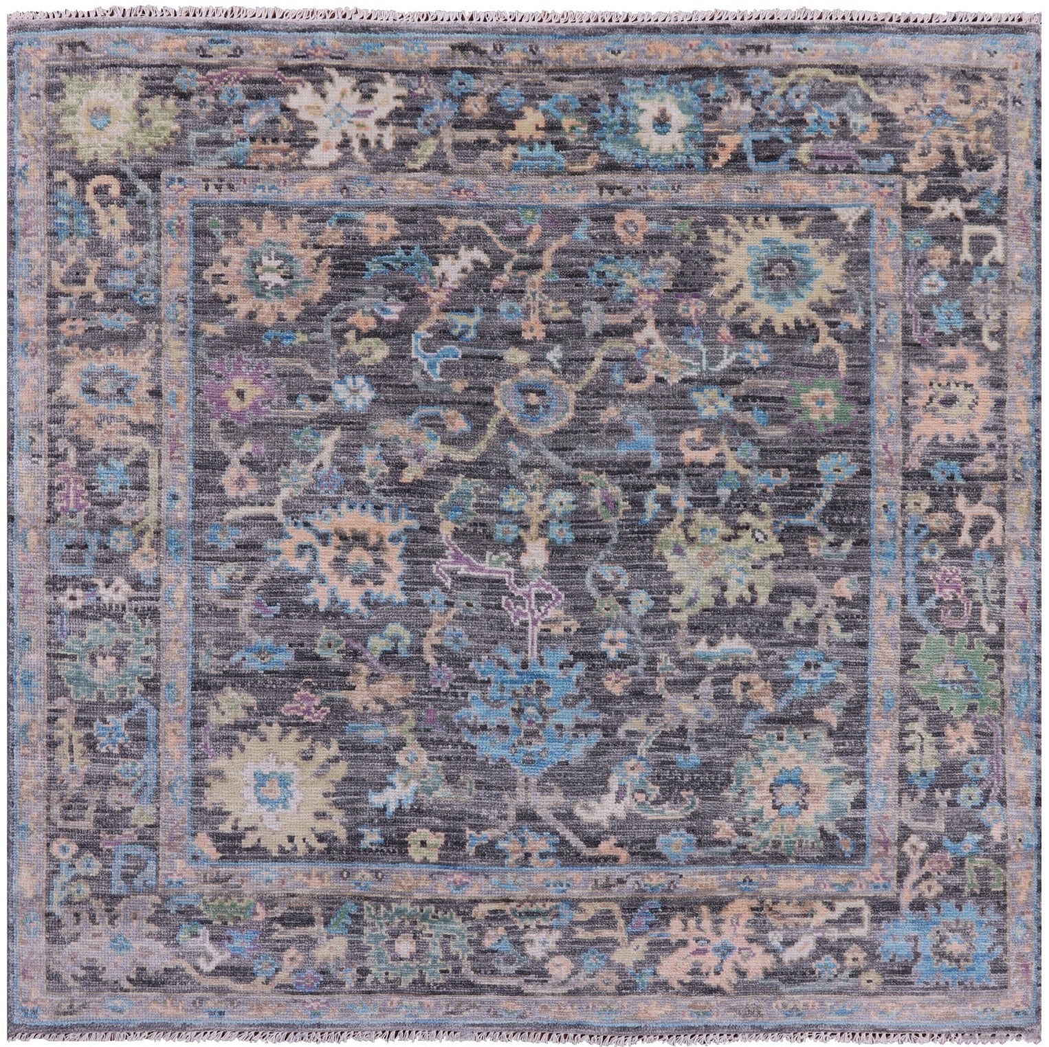 Grey Square Turkish Oushak Hand Knotted Wool Rug - 6' 0" X 6' 3" - Golden Nile