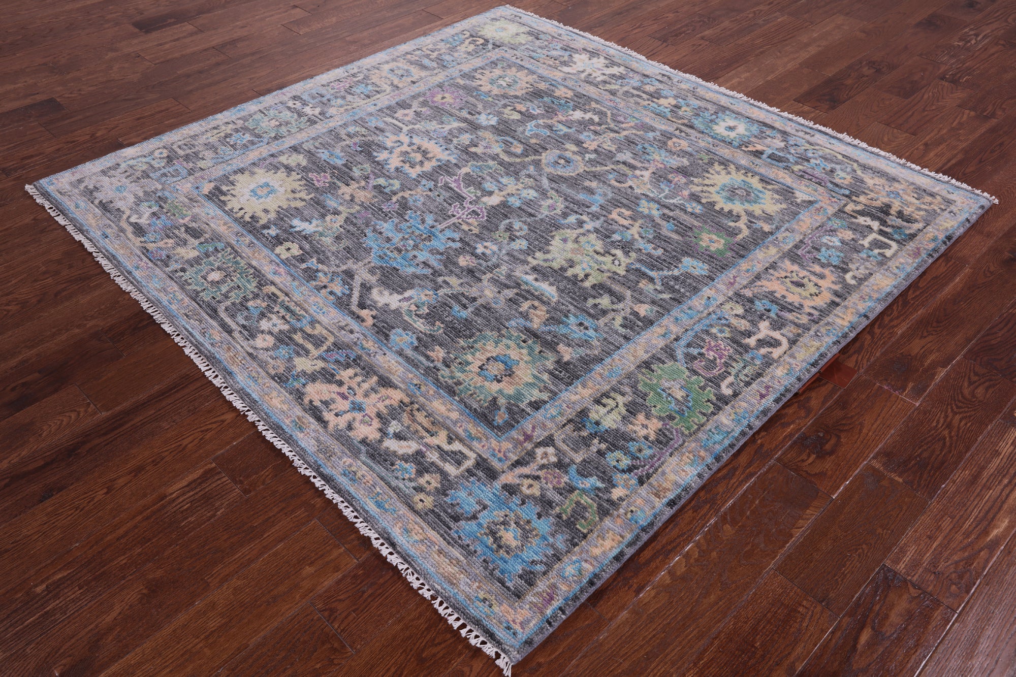 Grey Square Turkish Oushak Hand Knotted Wool Rug - 6' 0" X 6' 3" - Golden Nile