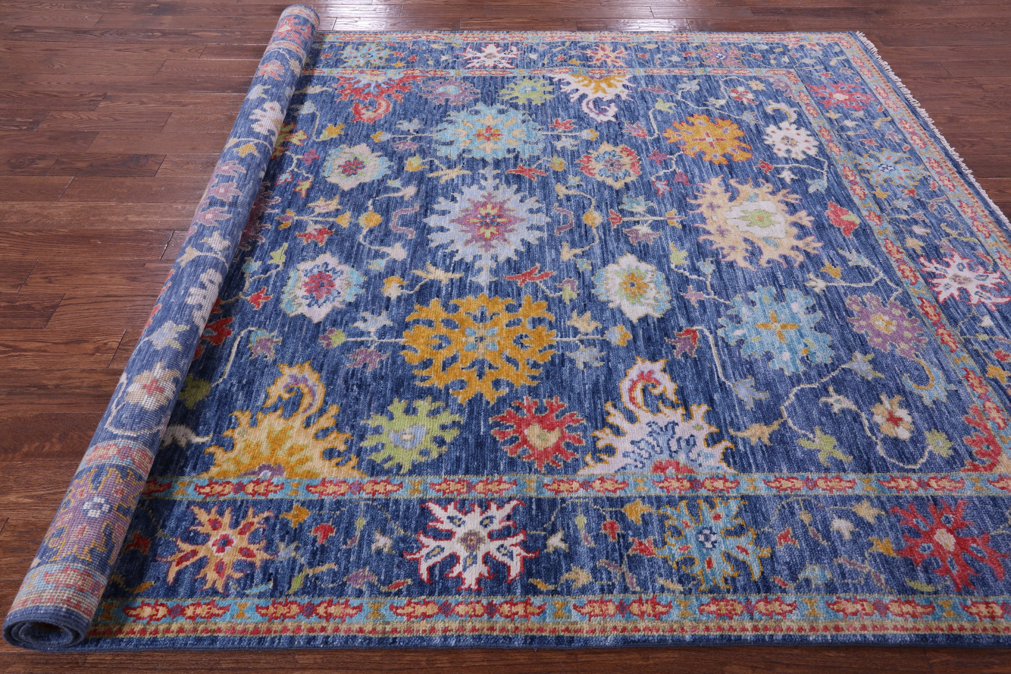 Blue Turkish Oushak Hand Knotted Wool Rug - 7' 11" X 9' 11" - Golden Nile