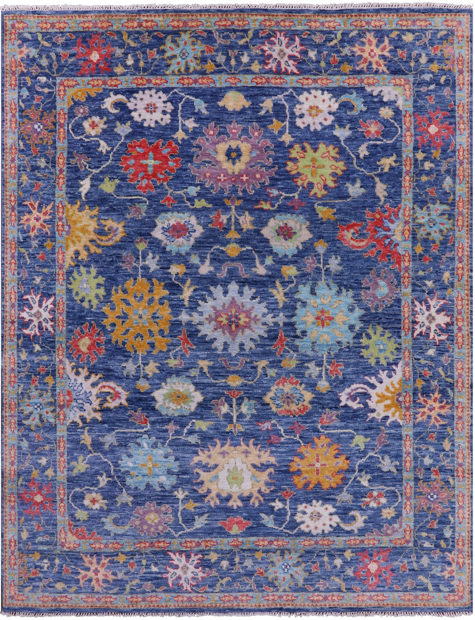 Blue Turkish Oushak Hand Knotted Wool Rug - 7' 11" X 9' 11" - Golden Nile