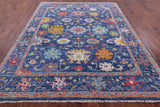 Blue Turkish Oushak Hand Knotted Wool Rug - 7' 11" X 9' 11" - Golden Nile
