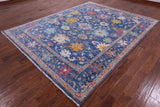 Blue Turkish Oushak Hand Knotted Wool Rug - 7' 11" X 9' 11" - Golden Nile