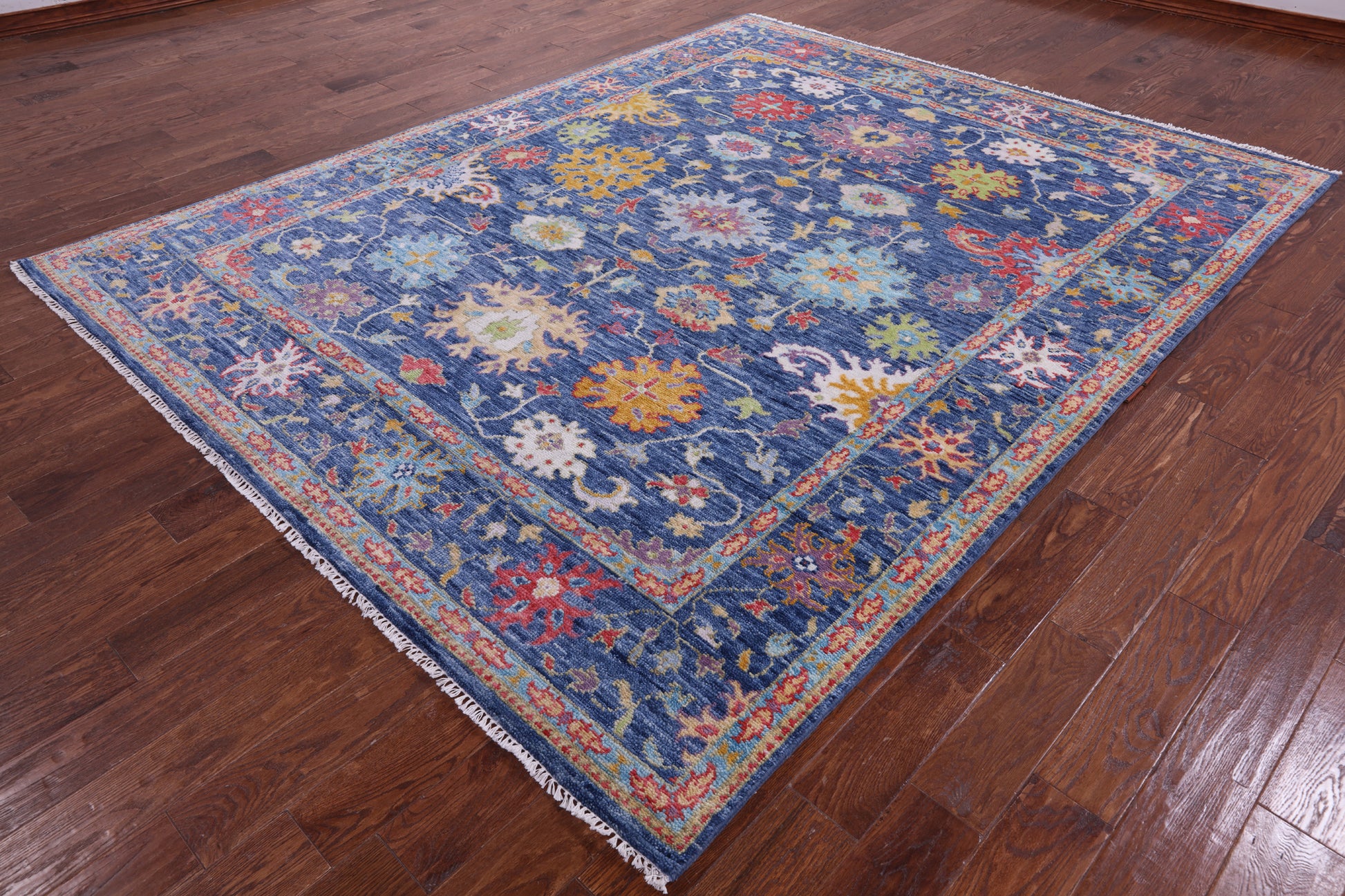 Blue Turkish Oushak Hand Knotted Wool Rug - 7' 11" X 9' 11" - Golden Nile