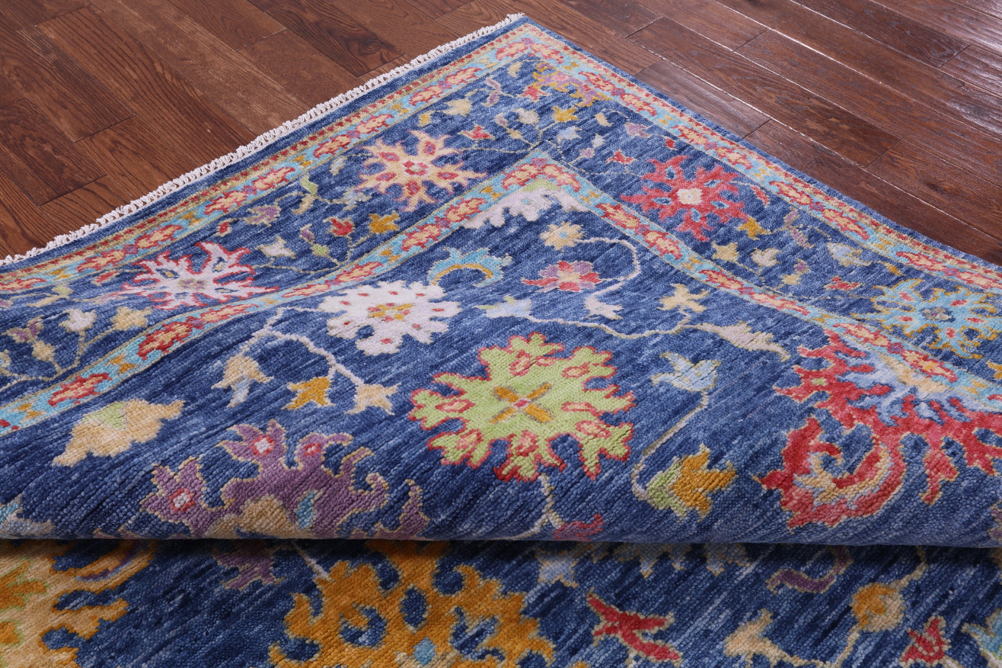 Blue Turkish Oushak Hand Knotted Wool Rug - 7' 11" X 9' 11" - Golden Nile