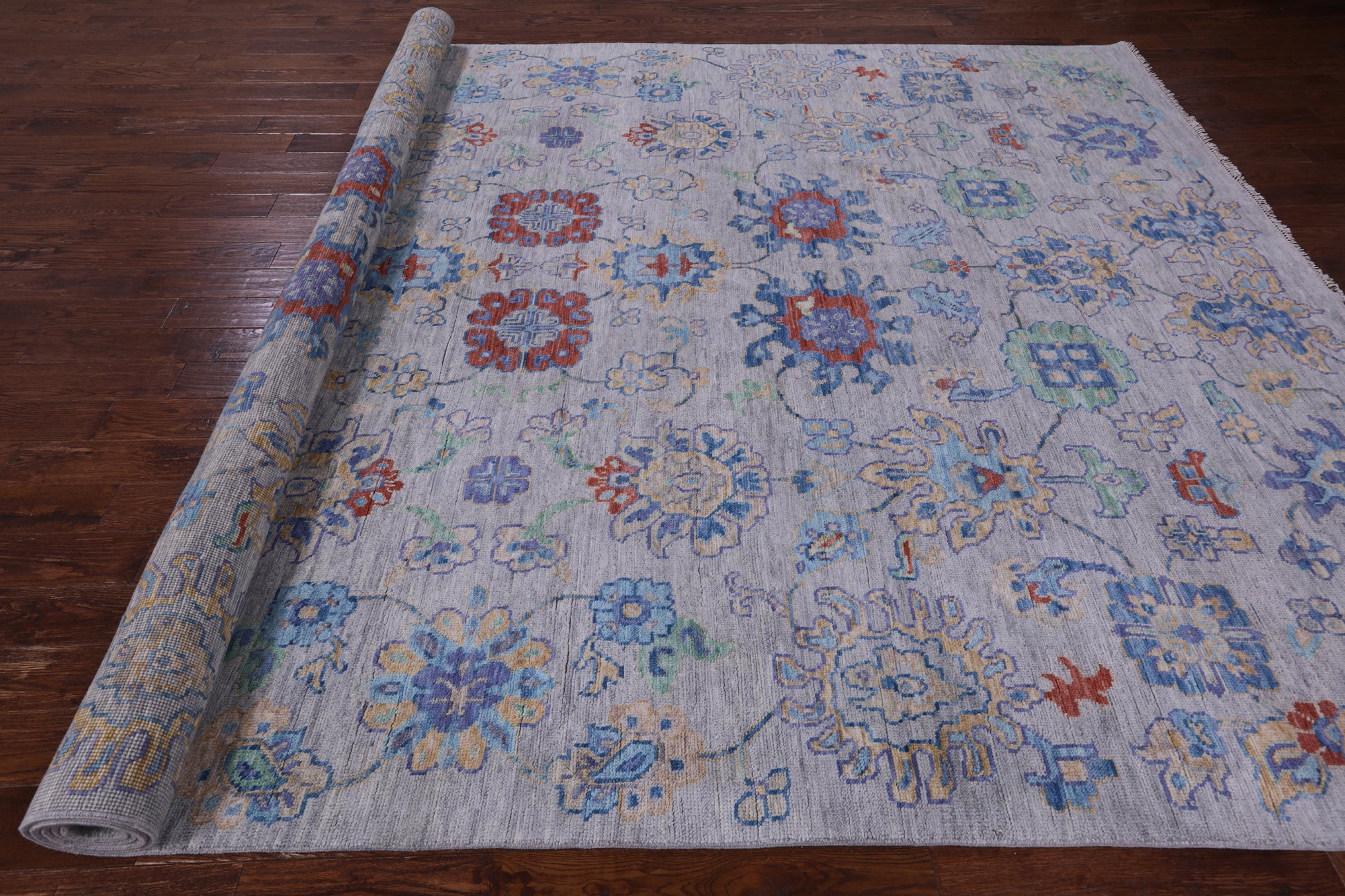 Grey Turkish Oushak Hand Knotted Wool Rug - 9' 10" X 13' 9" - Golden Nile