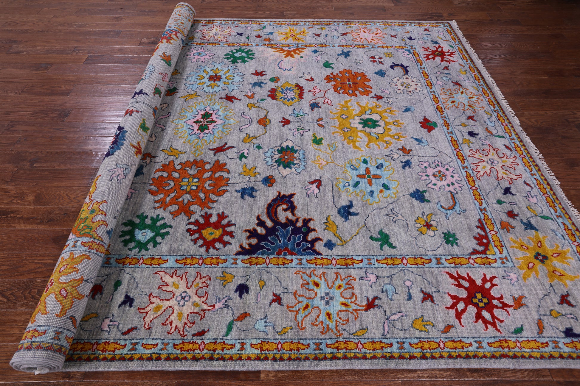 Grey Turkish Oushak Hand Knotted Wool Rug - 8' 11" X 12' 5" - Golden Nile
