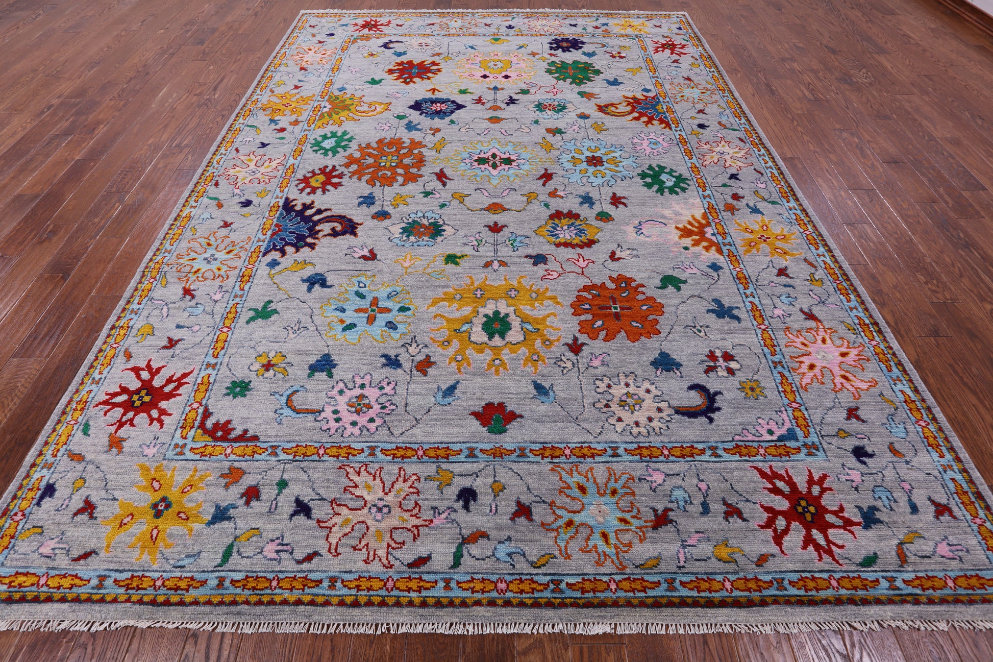 Grey Turkish Oushak Hand Knotted Wool Rug - 8' 11" X 12' 5" - Golden Nile