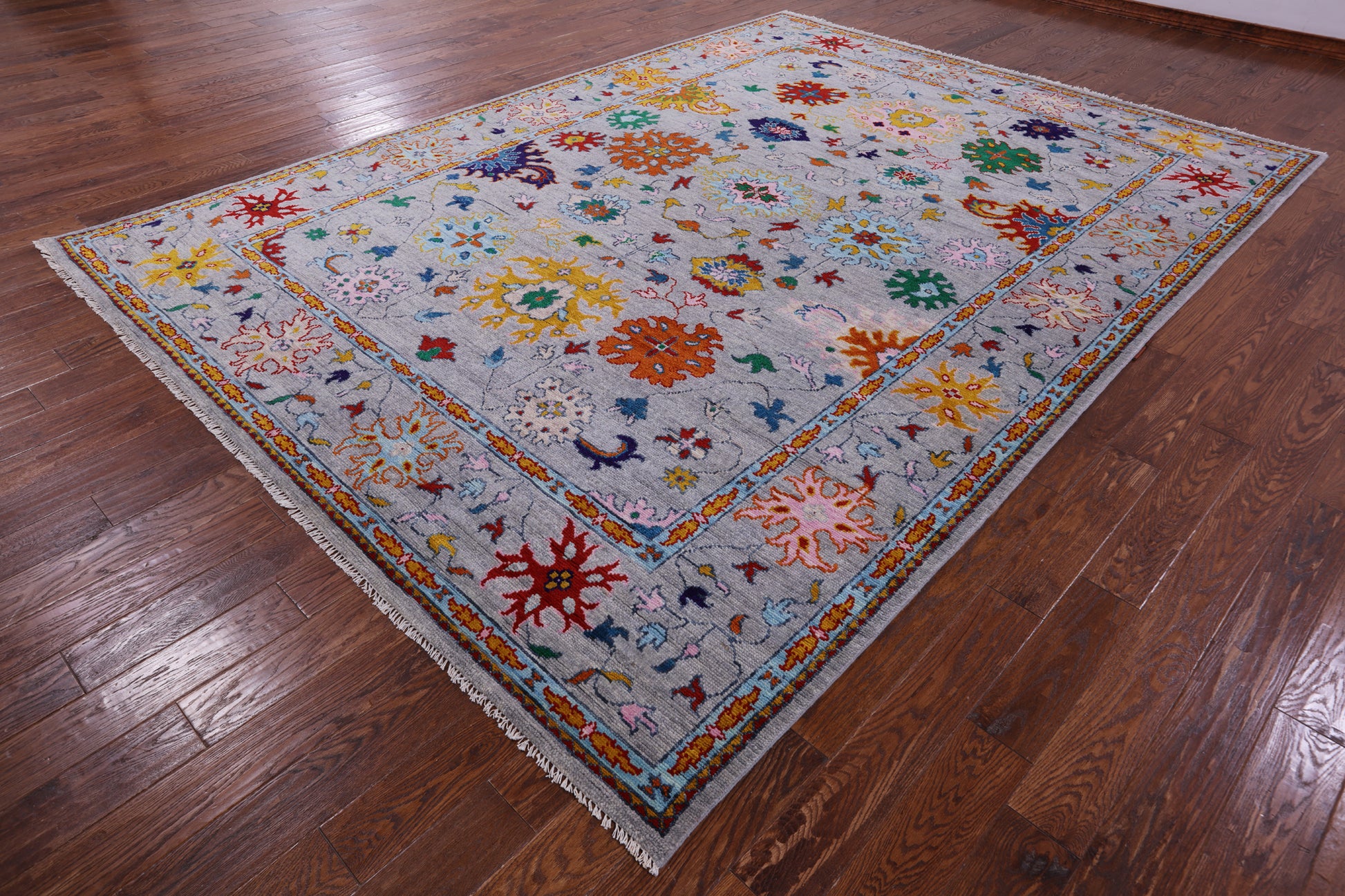 Grey Turkish Oushak Hand Knotted Wool Rug - 8' 11" X 12' 5" - Golden Nile