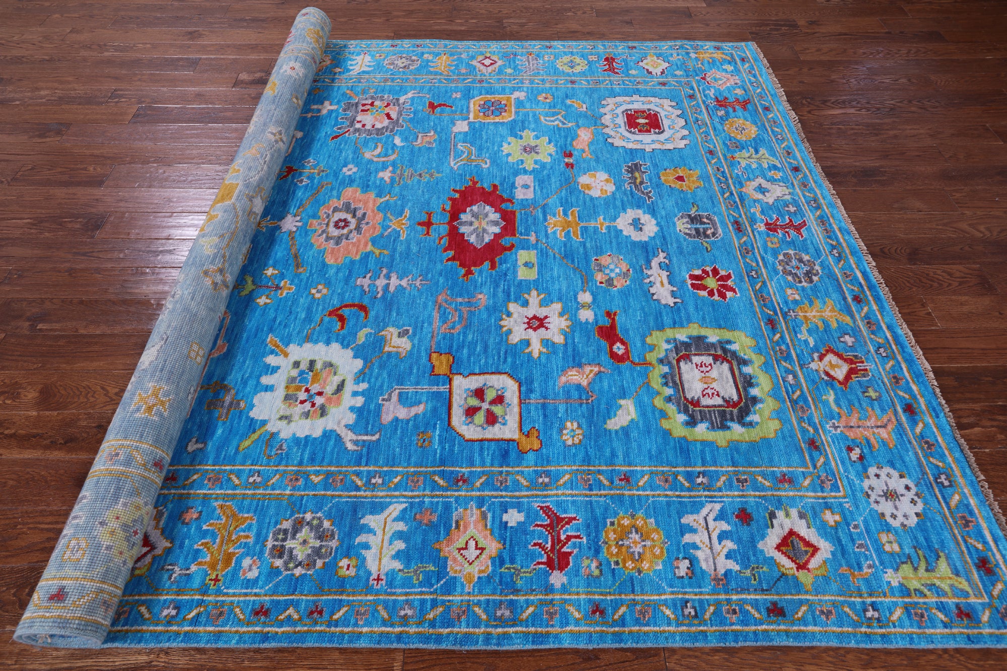 Blue Turkish Oushak Hand Knotted Wool Rug - 8' 2" X 10' 3" - Golden Nile