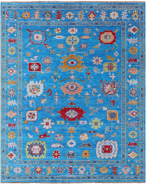 Blue Turkish Oushak Hand Knotted Wool Rug - 8' 2" X 10' 3" - Golden Nile