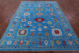 Blue Turkish Oushak Hand Knotted Wool Rug - 8' 2" X 10' 3" - Golden Nile