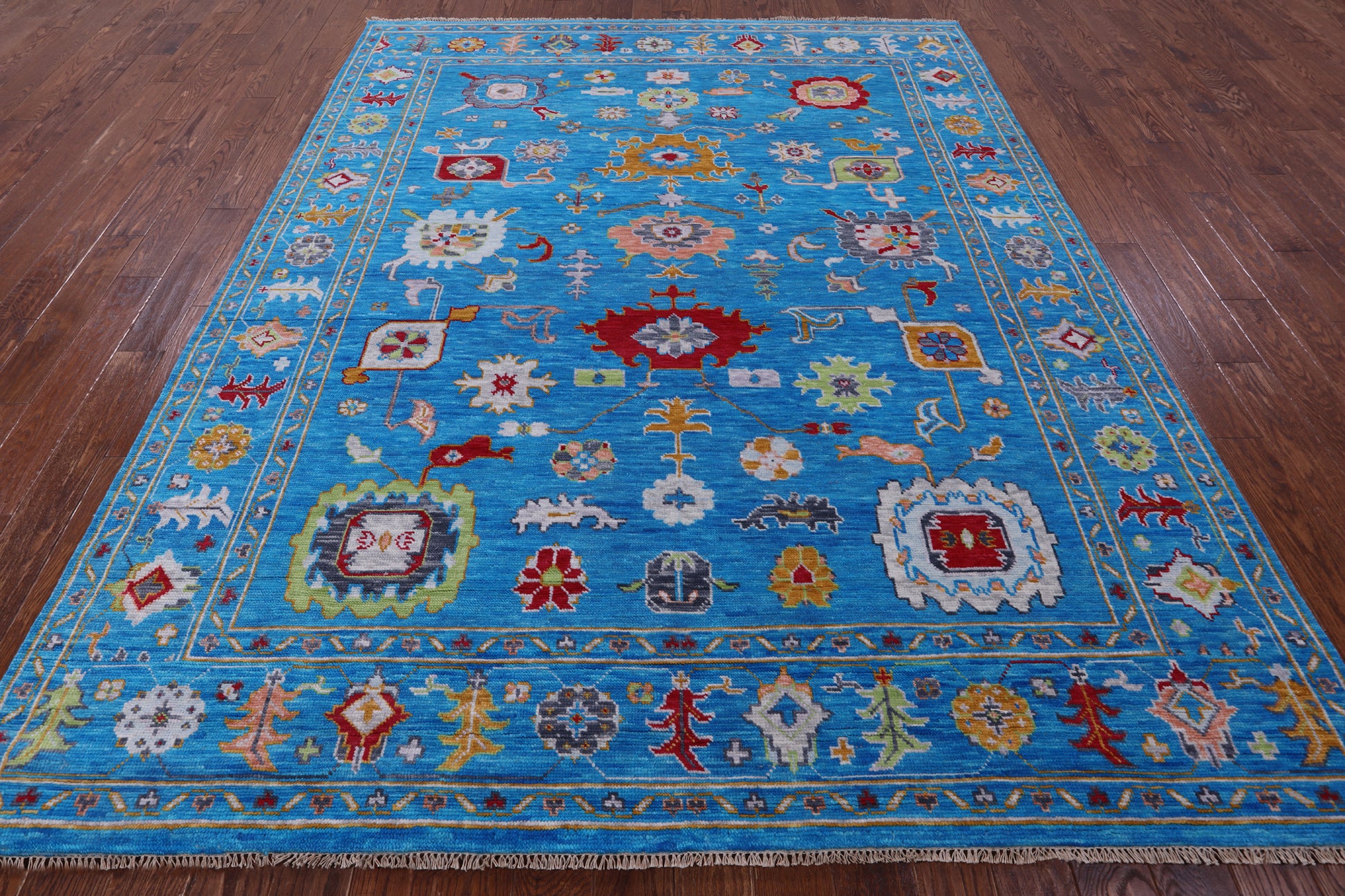 Blue Turkish Oushak Hand Knotted Wool Rug - 8' 2" X 10' 3" - Golden Nile