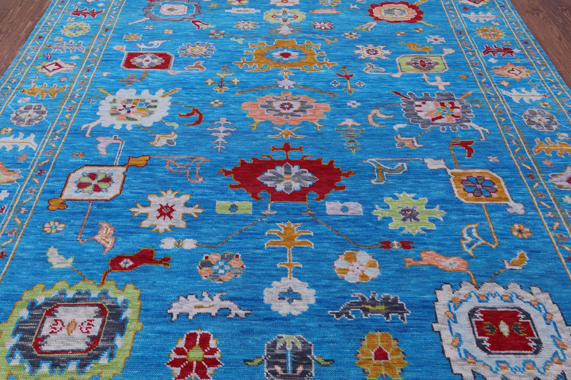 Blue Turkish Oushak Hand Knotted Wool Rug - 8' 2" X 10' 3" - Golden Nile