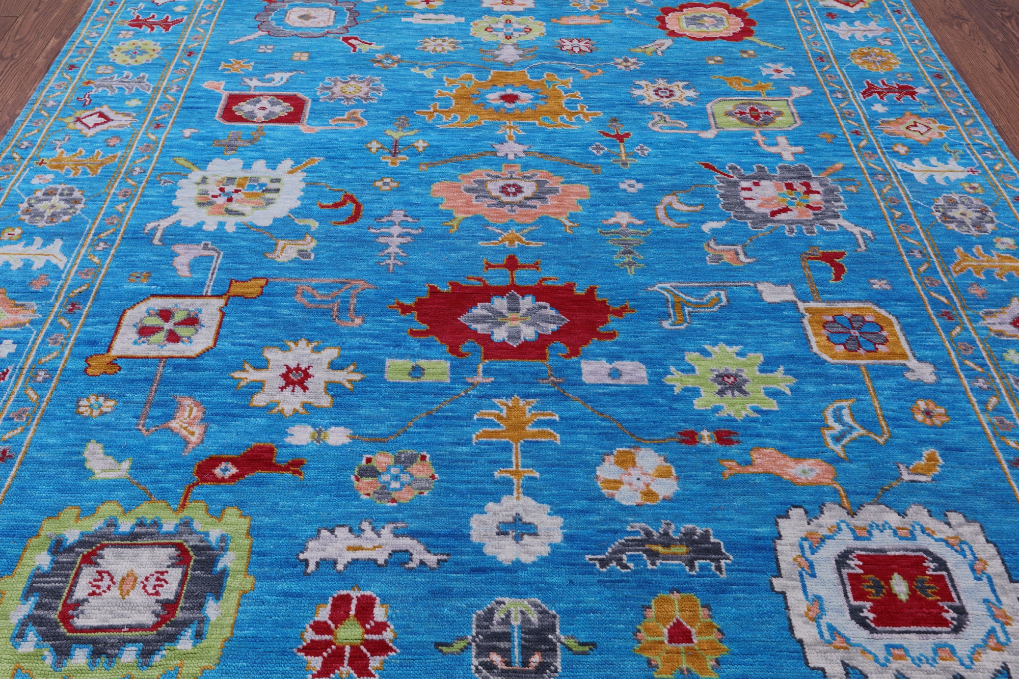 Blue Turkish Oushak Hand Knotted Wool Rug - 8' 2" X 10' 3" - Golden Nile