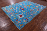 Blue Turkish Oushak Hand Knotted Wool Rug - 8' 2" X 10' 3" - Golden Nile