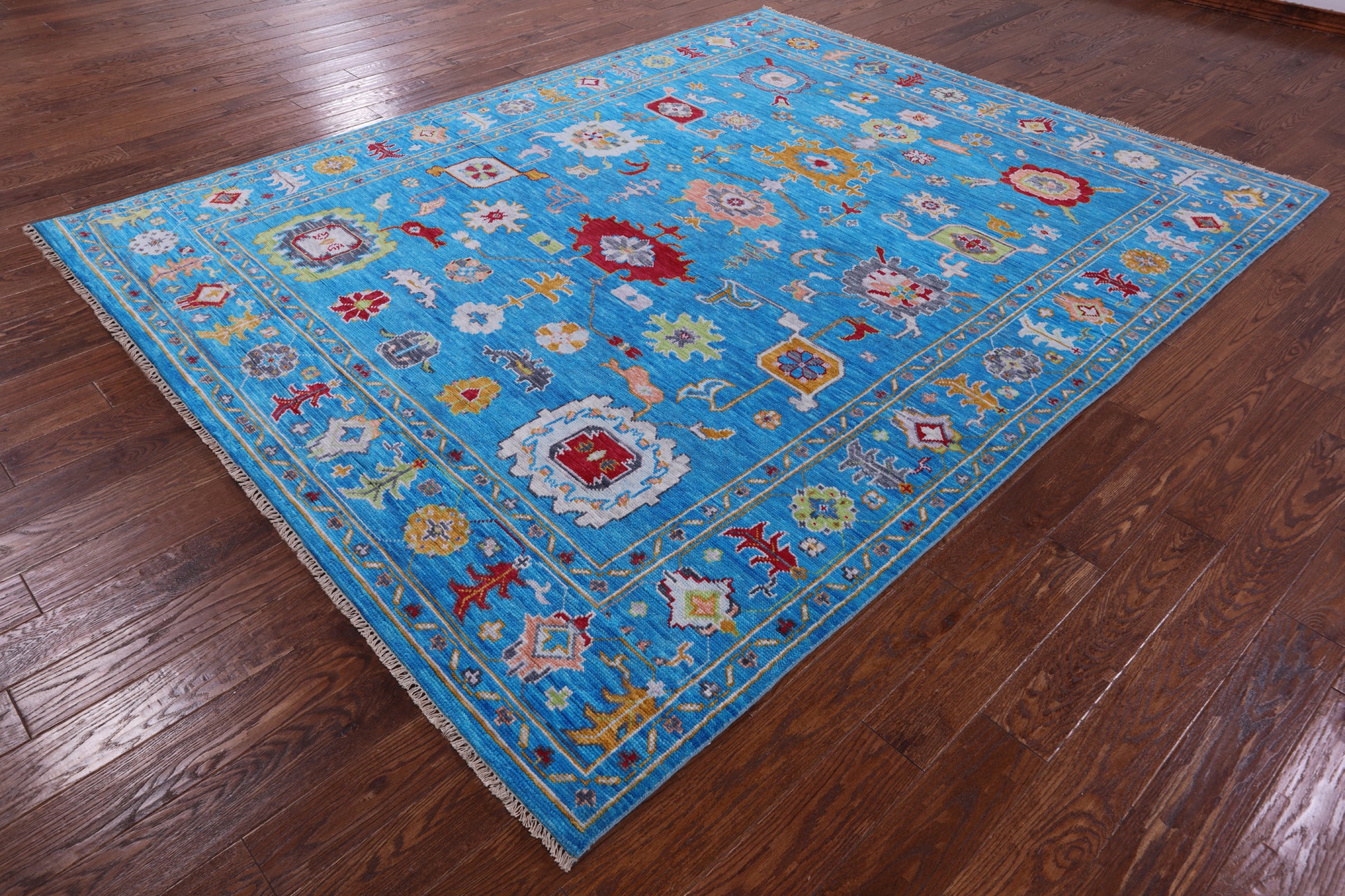 Blue Turkish Oushak Hand Knotted Wool Rug - 8' 2" X 10' 3" - Golden Nile