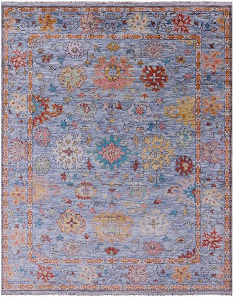 Blue Turkish Oushak Hand Knotted Wool Rug - 8' 0" X 9' 10" - Golden Nile
