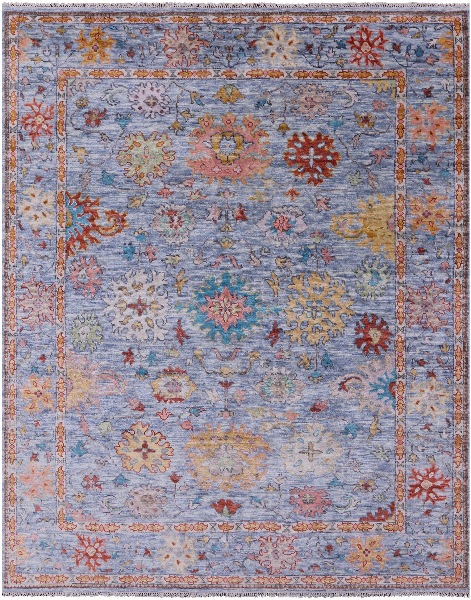 Blue Turkish Oushak Hand Knotted Wool Rug - 8' 0" X 9' 10" - Golden Nile