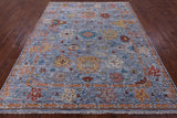 Blue Turkish Oushak Hand Knotted Wool Rug - 8' 0" X 9' 10" - Golden Nile