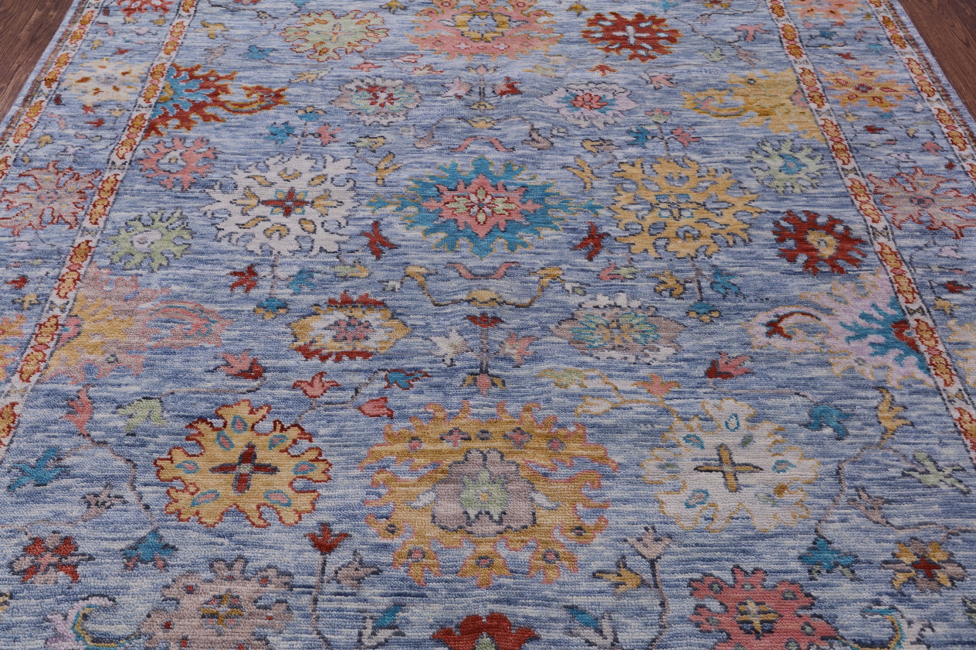 Blue Turkish Oushak Hand Knotted Wool Rug - 8' 0" X 9' 10" - Golden Nile