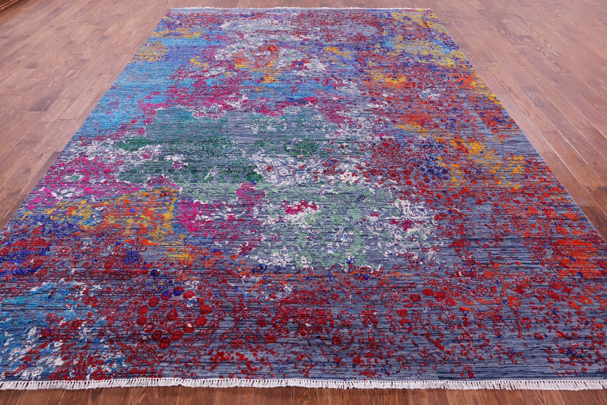 Abstract Modern Hand Knotted Wool & Silk Rug - 9' 1" X 12' 3" - Golden Nile
