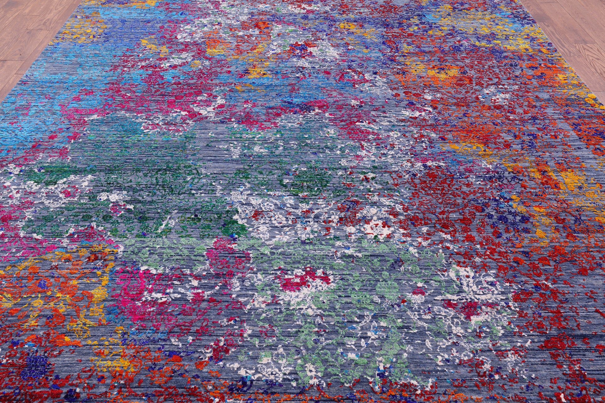 Abstract Modern Hand Knotted Wool & Silk Rug - 9' 1" X 12' 3" - Golden Nile