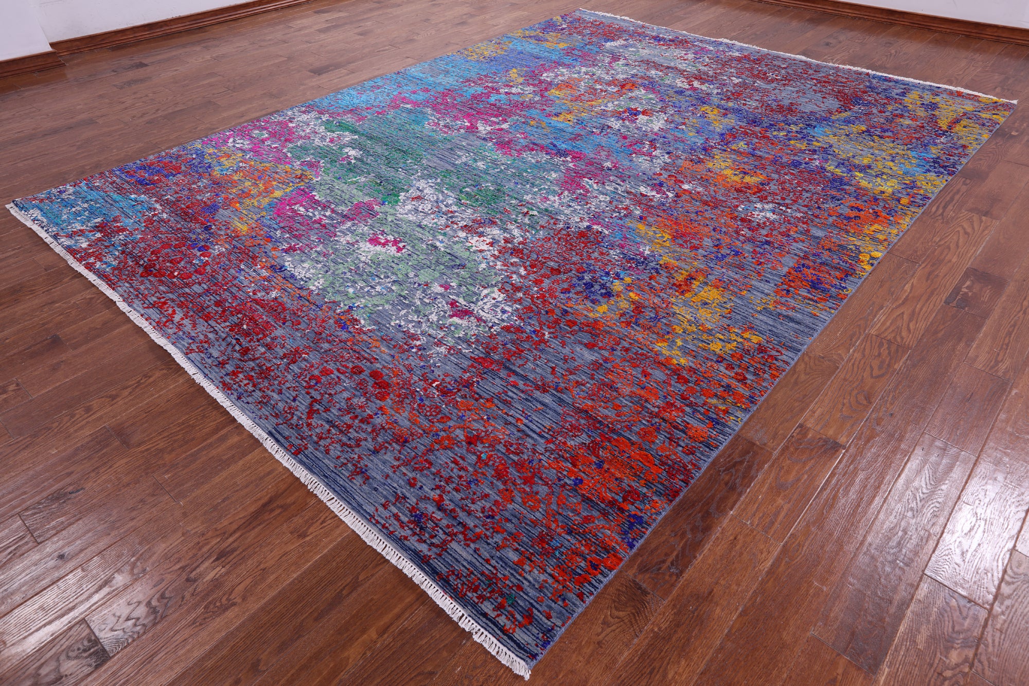 Abstract Modern Hand Knotted Wool & Silk Rug - 9' 1" X 12' 3" - Golden Nile