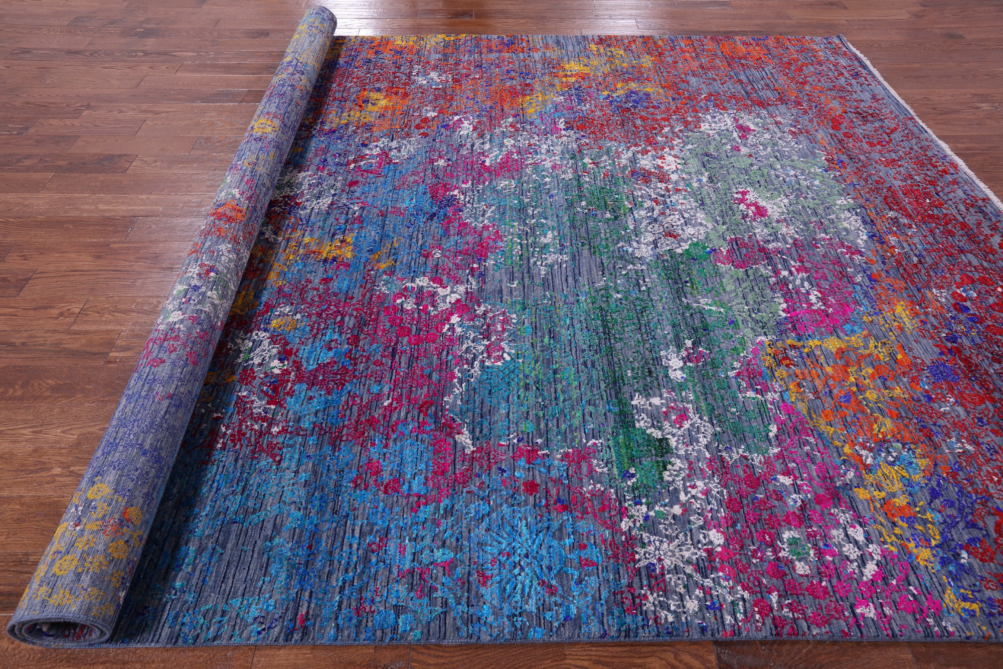 Abstract Modern Hand Knotted Wool & Silk Rug - 9' 1" X 12' 3" - Golden Nile
